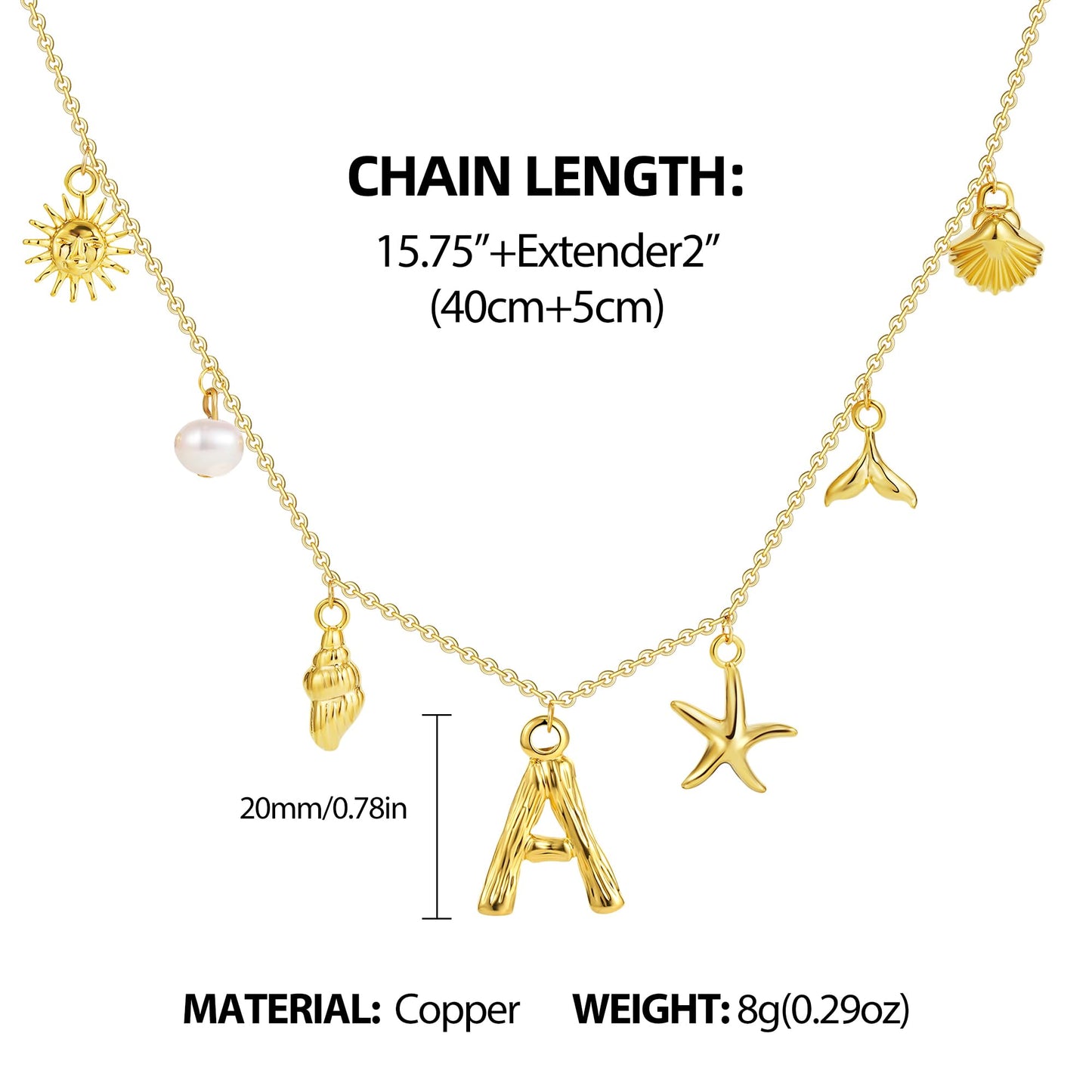 SLOONG Initial Charm Necklace 14K Gold Plated Letter Neckalce Freshwater Pearl Necklace Choker Boho Summer Seashell Beach Starfish Surfer Jewelry Gifts for Women A