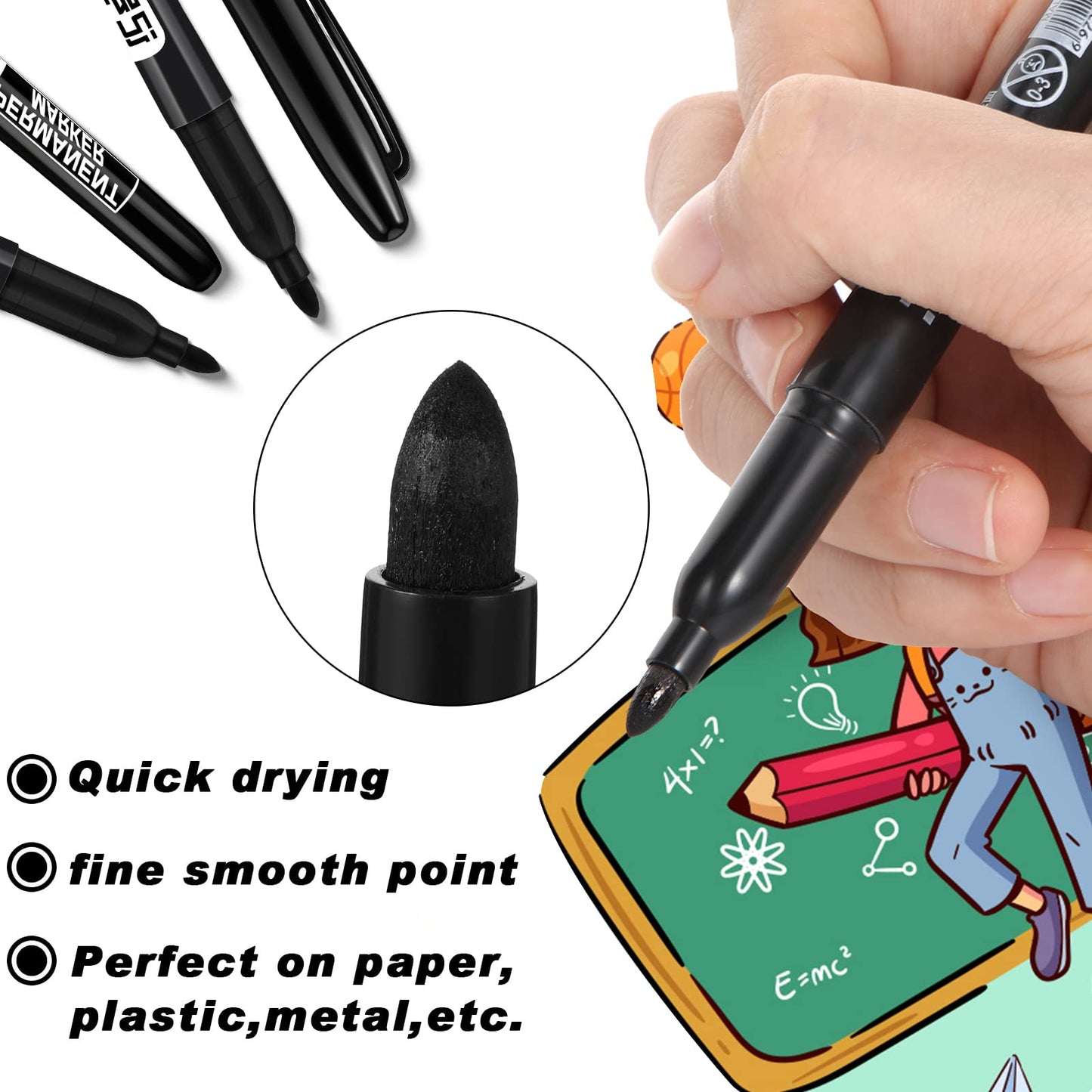 Thenshop 300 Pack Permanent Markers Bulk Back to School Easter Church Gifts Fine Point Waterproof Marker Works on Plastic, Wood, Stone, Metal, Glass for Office Classroom Rewards(Black)