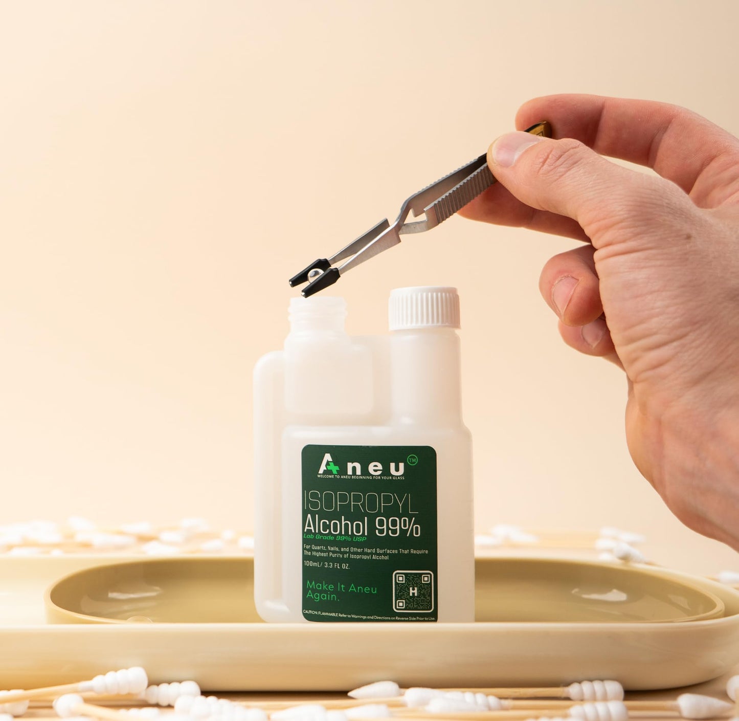 Aneu Travel Isopropyl Alcohol 99% – 100ml Bottles Lab Grade Cleaner | Ideal for Quartz, Tools, & Hard Surfaces | Easy-Access Reservoir for Convenient Dipping (3)