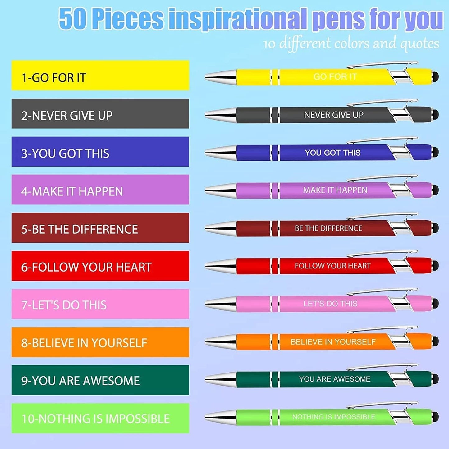 Greengines 100 Pcs Inspirational Pens - Motivational Ballpoint Bulk Pens with quotes Stylus Tip Gifts for School Coworkers Office Supplies Black Ink