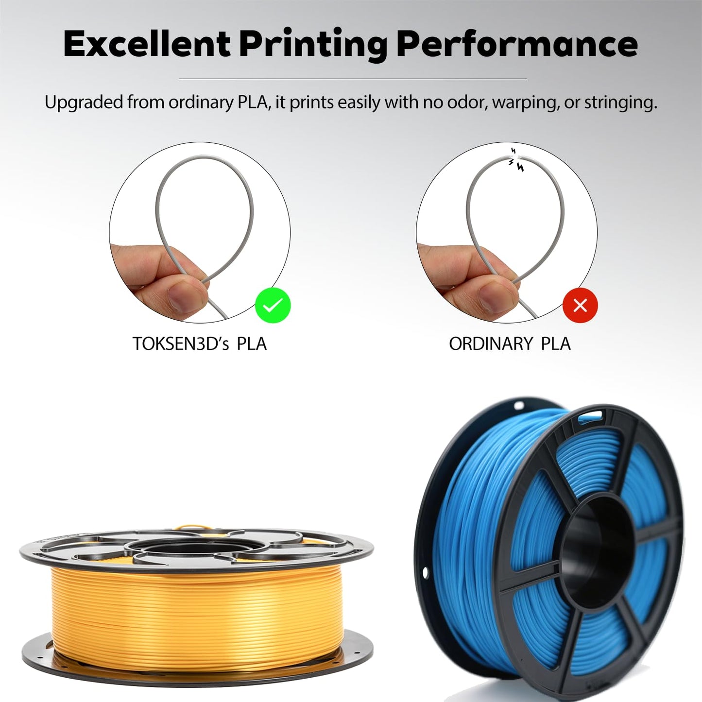 3D Printer Filament Silk Dual Bi Color Blue Black, Coextrusion 1.75mm PLA Filament with Shiny Silk Rainbow, 1kg (2.2lbs) Spool Neatly Wound Smooth Color Transition 3D Printing Rods