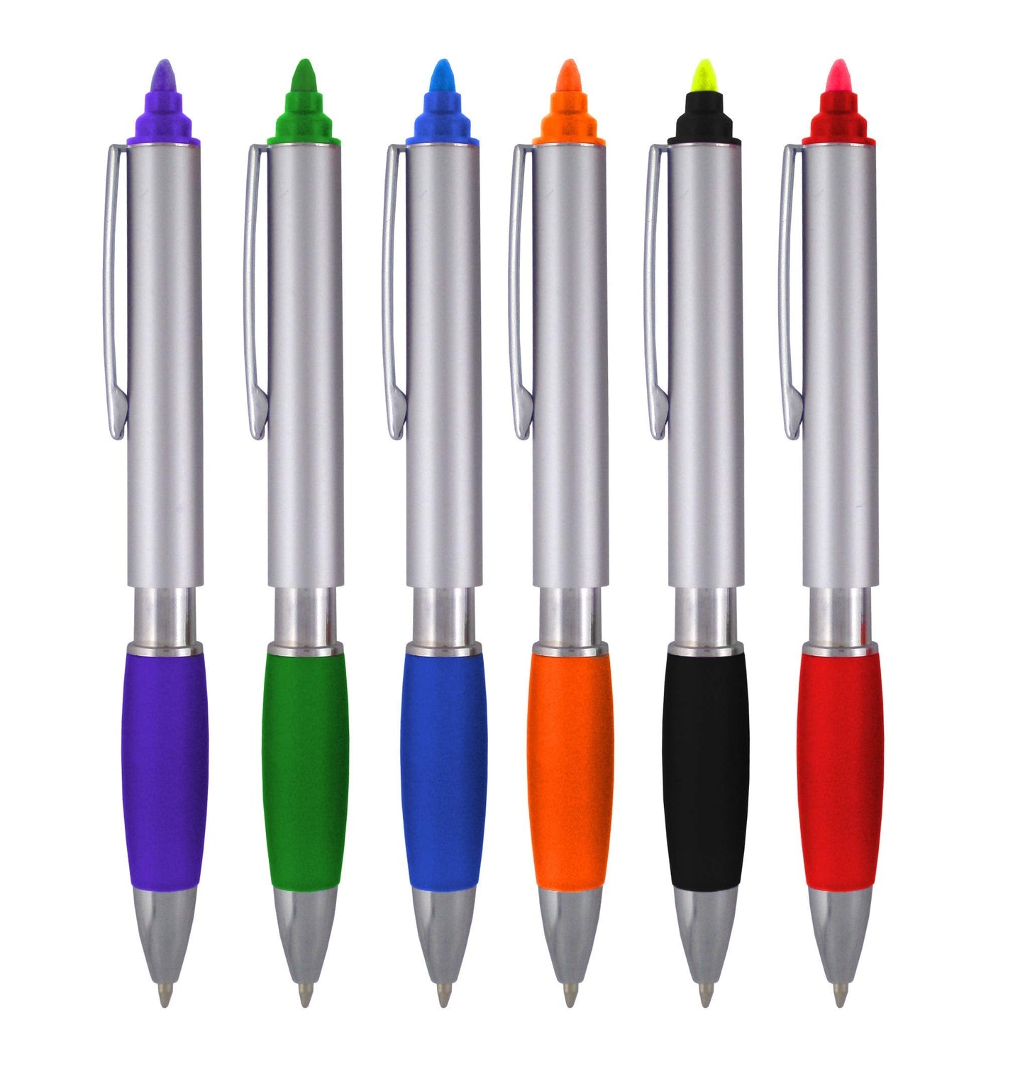 SyPen Ballpoint Pen with Highlighter With Chisel Tips, Comes in an array of Bright Color Highlighters, Ballpoint Black Ink, Pack of 6