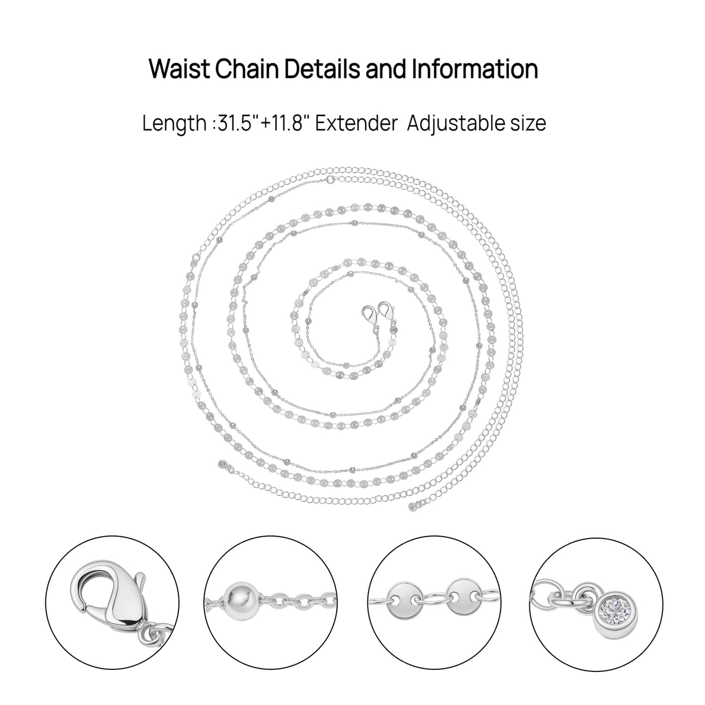 QILMILY Silver Jewelry for Women - Silver Layered Waist Chain Belt for Women Adjustable Sexy Bikini Gold Jewelry Dainty Body Chain Gifts