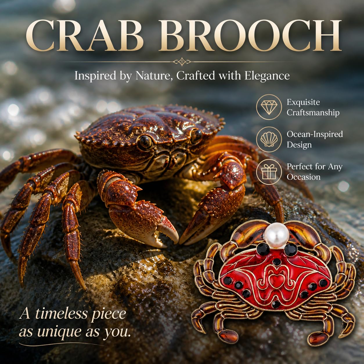 Crab Brooch for Women Enamel Crab Pin Ocean Themed Brooch Birthday Holiday Gift for Wife Girlfriend Mother