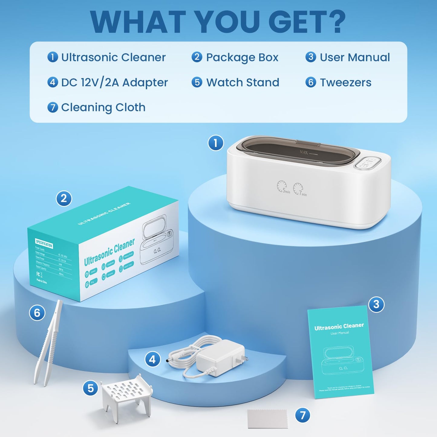 Ultrasonic Cleaner, 48kHz Ultrasonic Jewelry Cleaner Machine for Eyeglasses, Jewelry, Rings, Watch Straps, Dentures and More, Dual Cleaning Modes & 304 Stainless Steel Tank, 400ML Capacity, White
