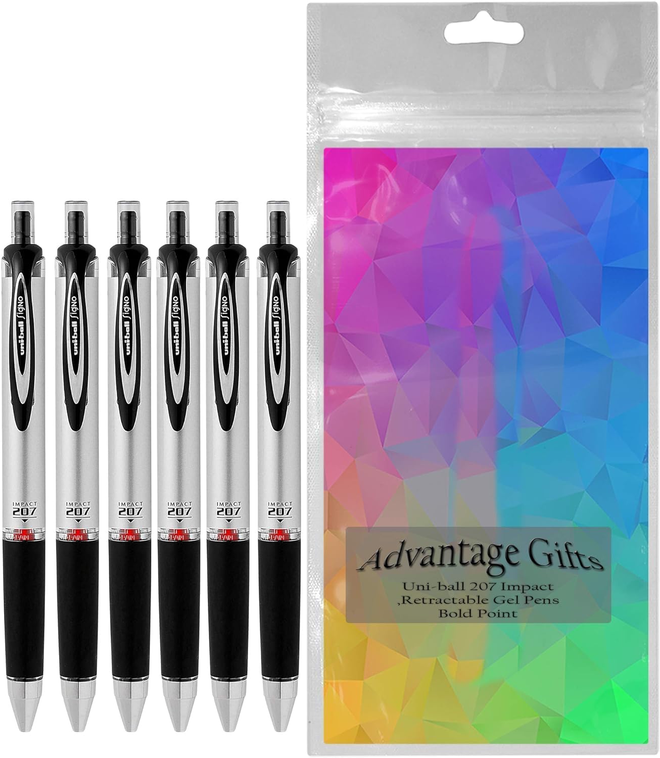 Advantage Gifts 207 Impact RT Retractable Gel Rollerball Pen, Bold Point (1.0mm), Red Ink, 6 Count, Bundle with Plastic Reusable Pouch