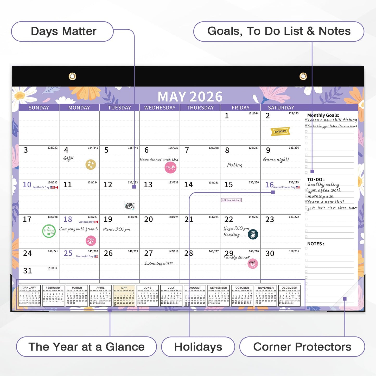 Ospelelf 2026-2027 Calendar Magnetic Desk Wall Desktop Monthly Planner from January 2026 - June 2027 Large To Do Pad with Plastic Cover for Office 17" X 12" Ditsy Floral