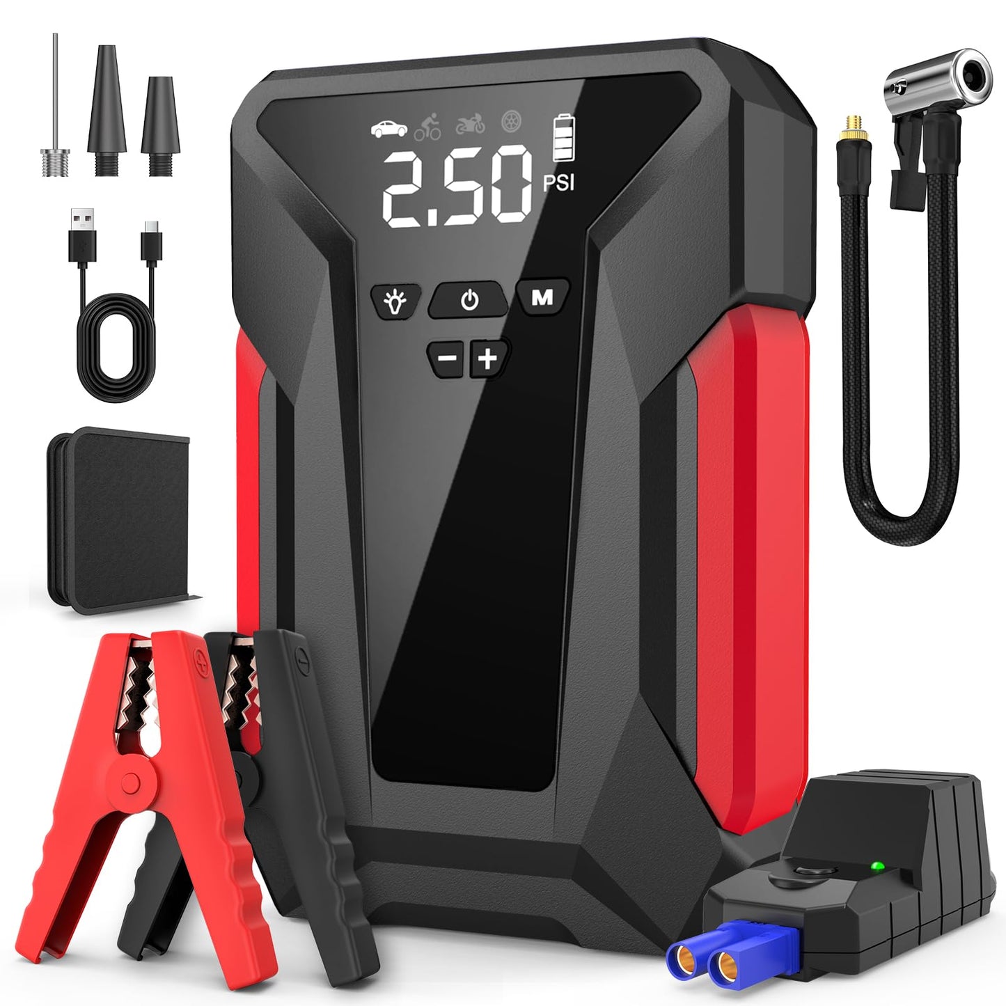 Jump Starter with Air Compressor, 4000A Car Battery Jump Starter for 12V Vehicles, Portable Battery Booster (9.0L Gas/8.0L Diese