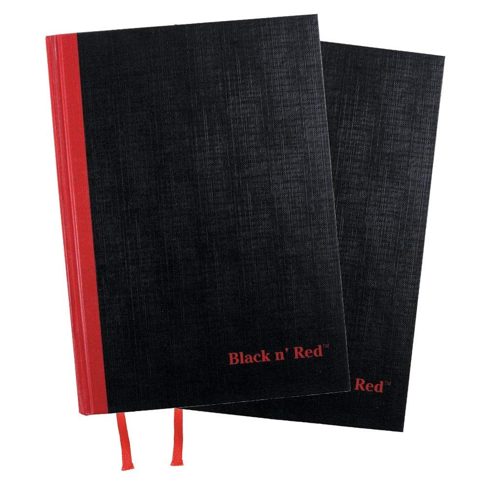 Black n' Red Notebook, Durable Hardcover, Premium Optik Paper, Scribzee App Compatible, Casebound Binding, 8-1/4" x 5-7/8", 96 Double-Sided Ruled Sheets, Pack of 2 (73405)