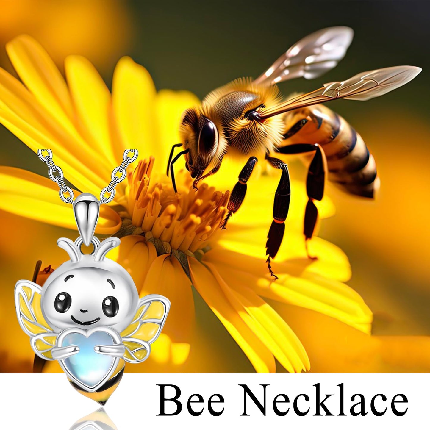 Dreamboat Bee Pendant Necklace for Women 925 Sterling Silver Moonstone Bumble Bees Animal Jewelry Gifts