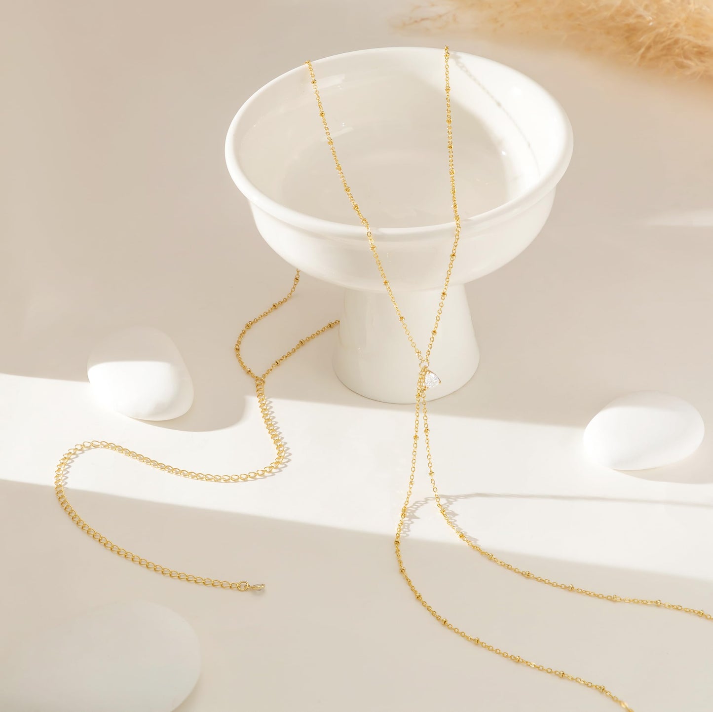 HABIKIP 14K Gold Plated Waist Chain for Women, Gold Plated Belly Drop CZ Pendant Chain Belt Sexy Bikini Beach Satellite Waist Beads Chain Adjustable Body Chain Waterproof Jewelry Accessories for Women