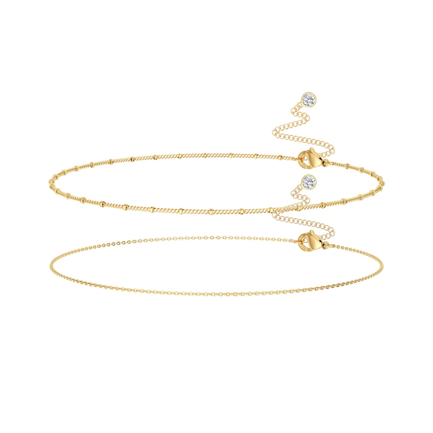 HABIKIP 14K Gold Plated Waist Beads Chain for Women, 2PCS Layered Gold Plated Belly Chain Belt Sexy Bikini Beach Waist Chain Adjustable Waterproof Cuban Body Chain Summer Jewelry Accessories for Women