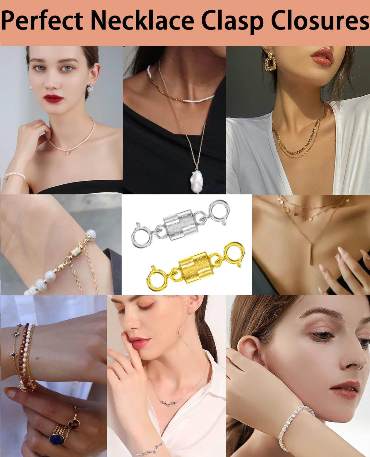Oilzorr 925 Silver Magnetic Necklace Clasps, Magnetic Necklace Clasps and Closures for Bracelet Necklace Extender (6pcs | 3gold & 3silver)