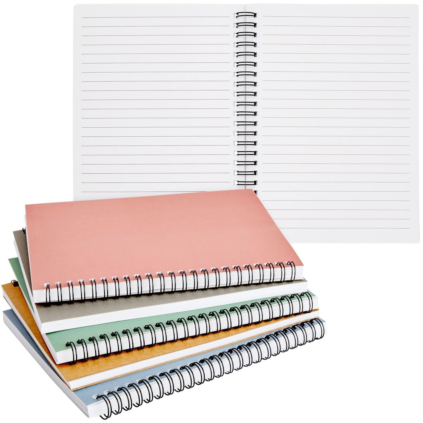 5 Pack 6x8 inch Spiral Journals, Small Notebooks Bulk with 120 Lined Pages for Work, Students, School, Writing (5 Colors Kraft Paper Covers)