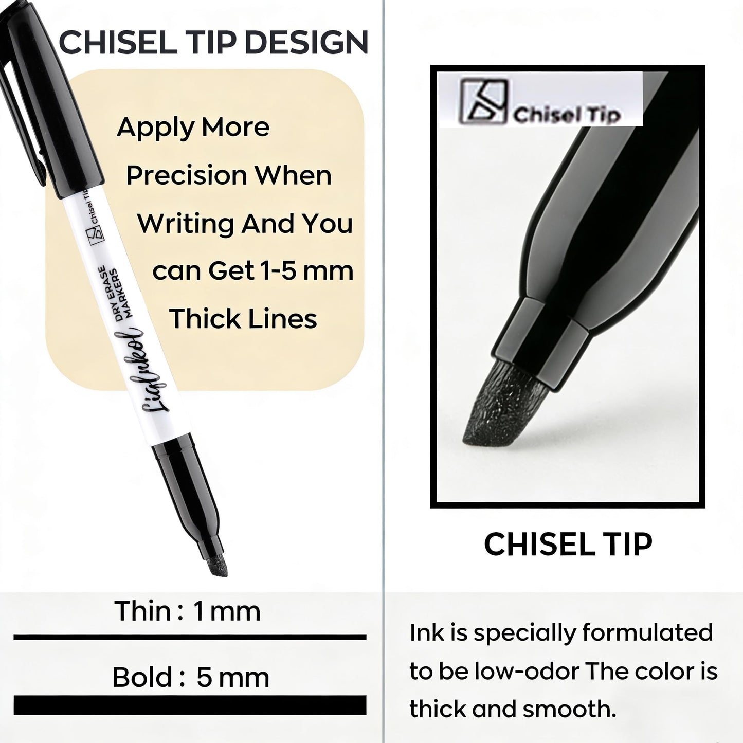 LiqInkol Dry Erase Markers Bulk, 144 Pack Black Whiteboard Markers, Chisel Point Low Odor Dry Erase Markers for School Office Home
