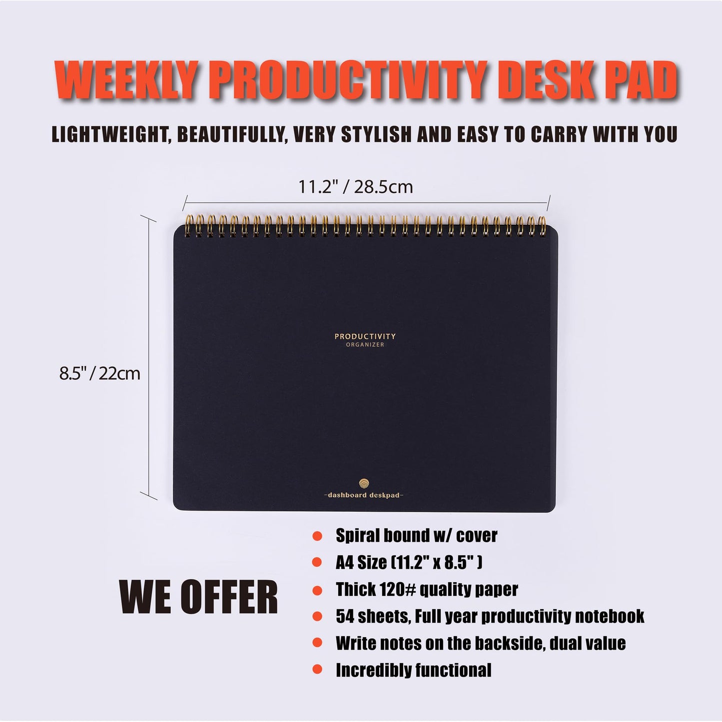 ZERONE CENTRE Productivity Weekly Planner - 54 Sheets Dashboard Spiral Deskpad Has 6 Focus Areas to List Tasks for Goals, Projects, Clients, Academic, or Shopping-Organize Your Daily Work Efficiently