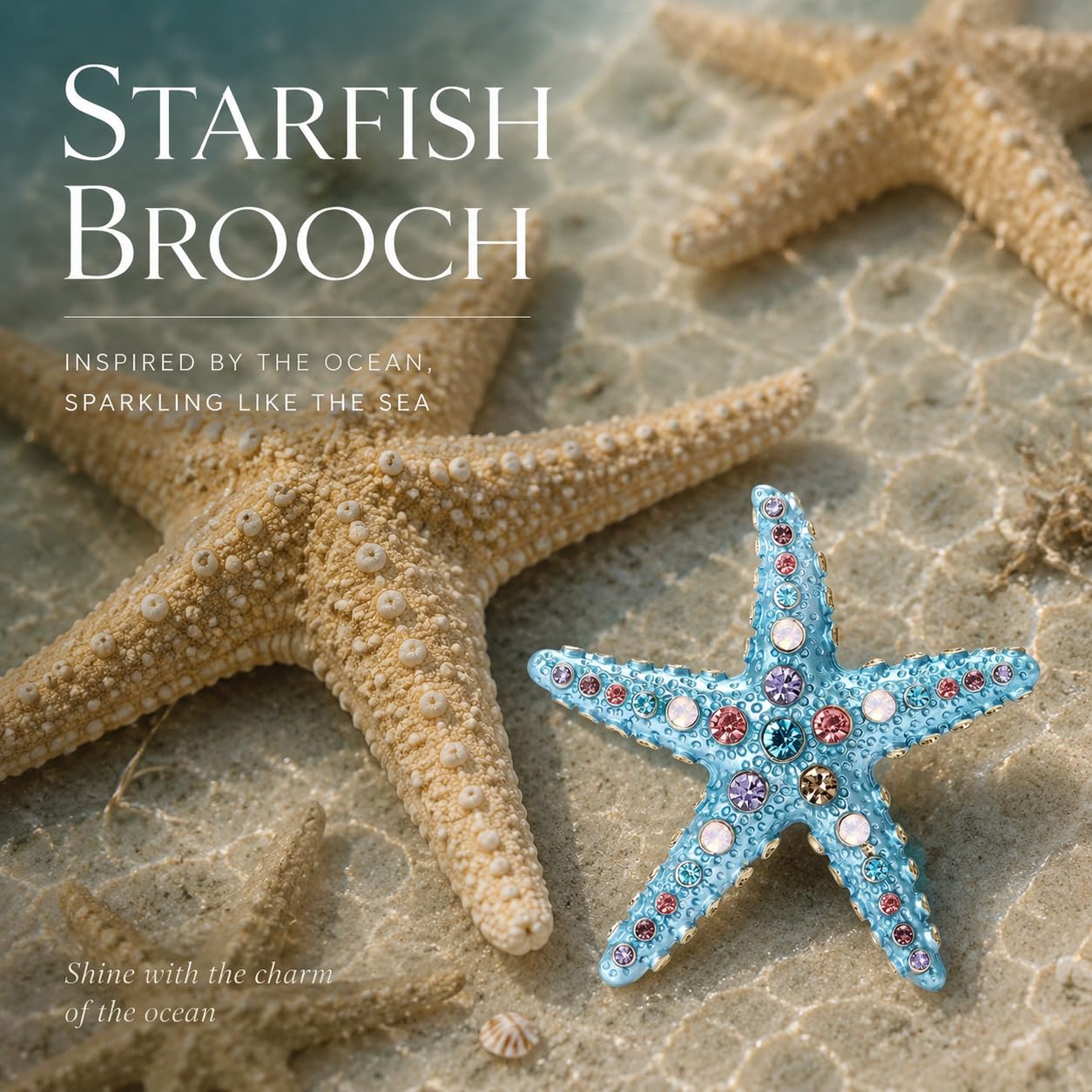 Starfish Brooch for Women Rhinestone Blue Starfish Pin Ocean Theme Brooch Birthday Holiday Gift for Girlfriend Wife Mother