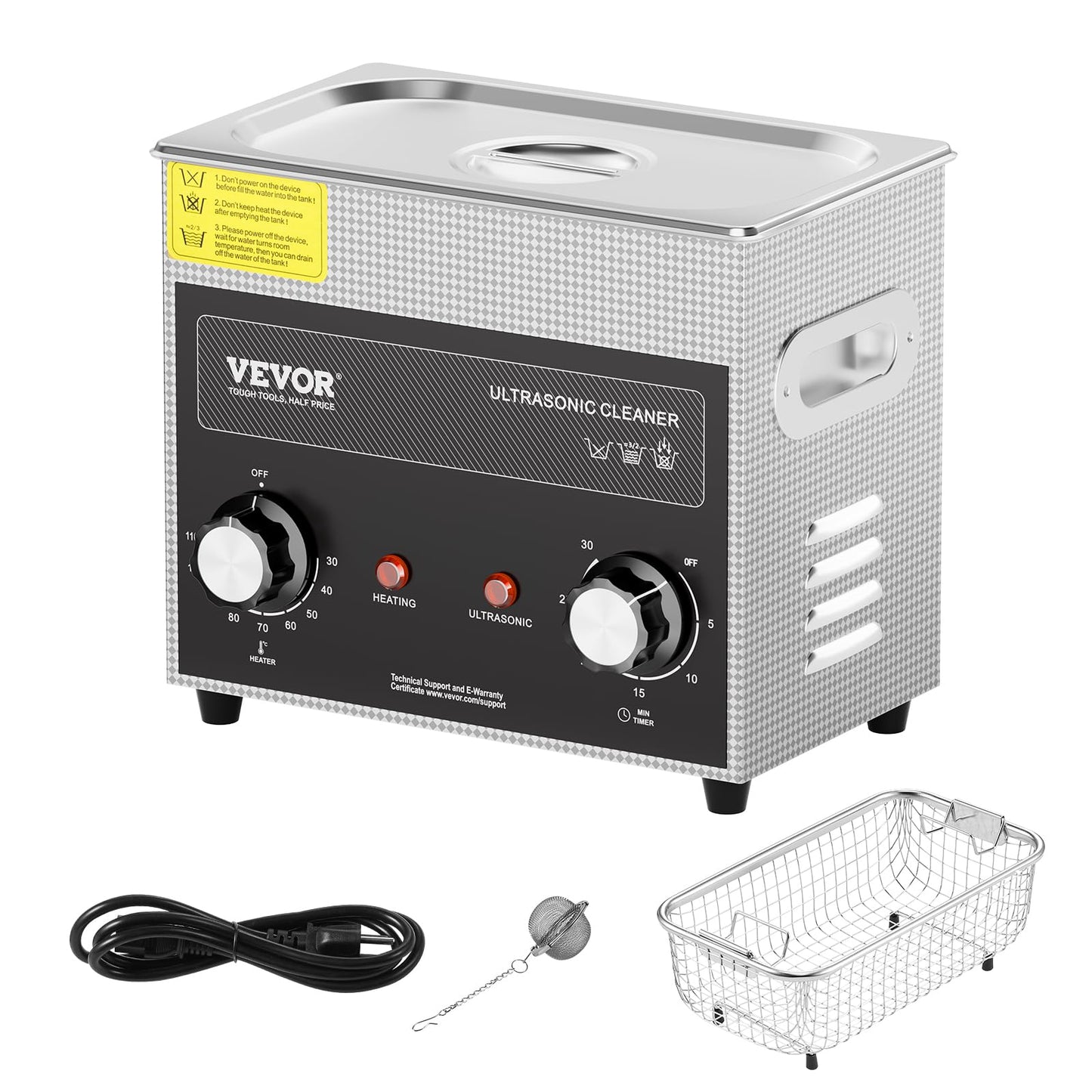 VEVOR 3L Sonic Cleaner with Heater Timer & Basket, Professional Digital Sonic Cavitation Machine, 120W Cleaning Machine for Watch Instruments, Glasses, Coin, Metal Parts, Tool