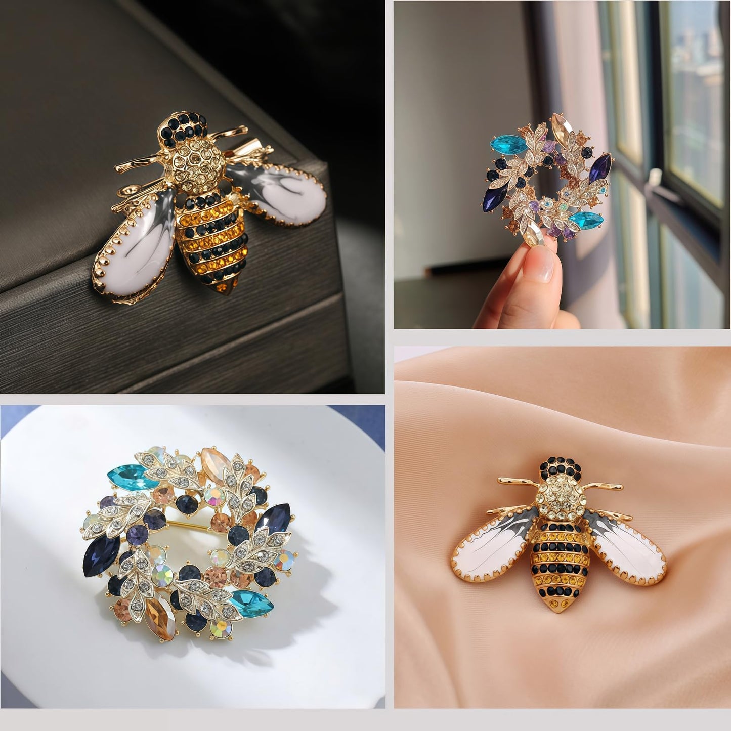Yaximhozz 2pcs Rhinestone Brooch Pin for Women Dress Elegant Stylish Crystal Brooches Fashion Accessories Pins Lapel Boutonniere Ideas Wedding Christmas Birthday Jewelry Easter Gift (15 Bee/Colorful)