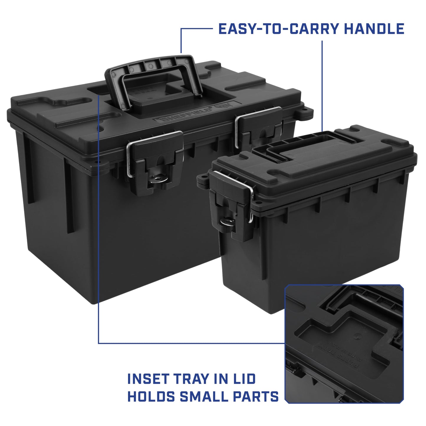 Sheffield Ammo Box Made in USA, Stackable Lockable Ammo Storage Box, Black