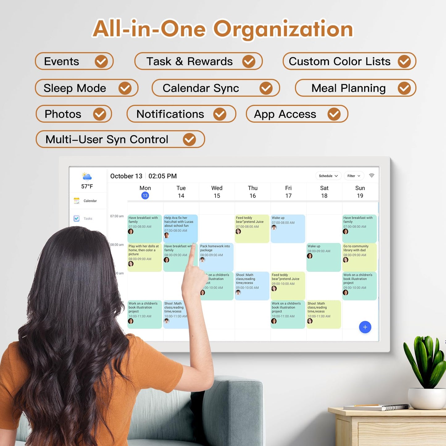 27" Digital Calendar Picture-Frame for-Wall-Planner – Touchscreen Smart Electronic Calendar for Family Meal Schedules, Sync Online Calendars, Chore Charts, Star Reward, Wall Mounted, Gift for Mom Dad