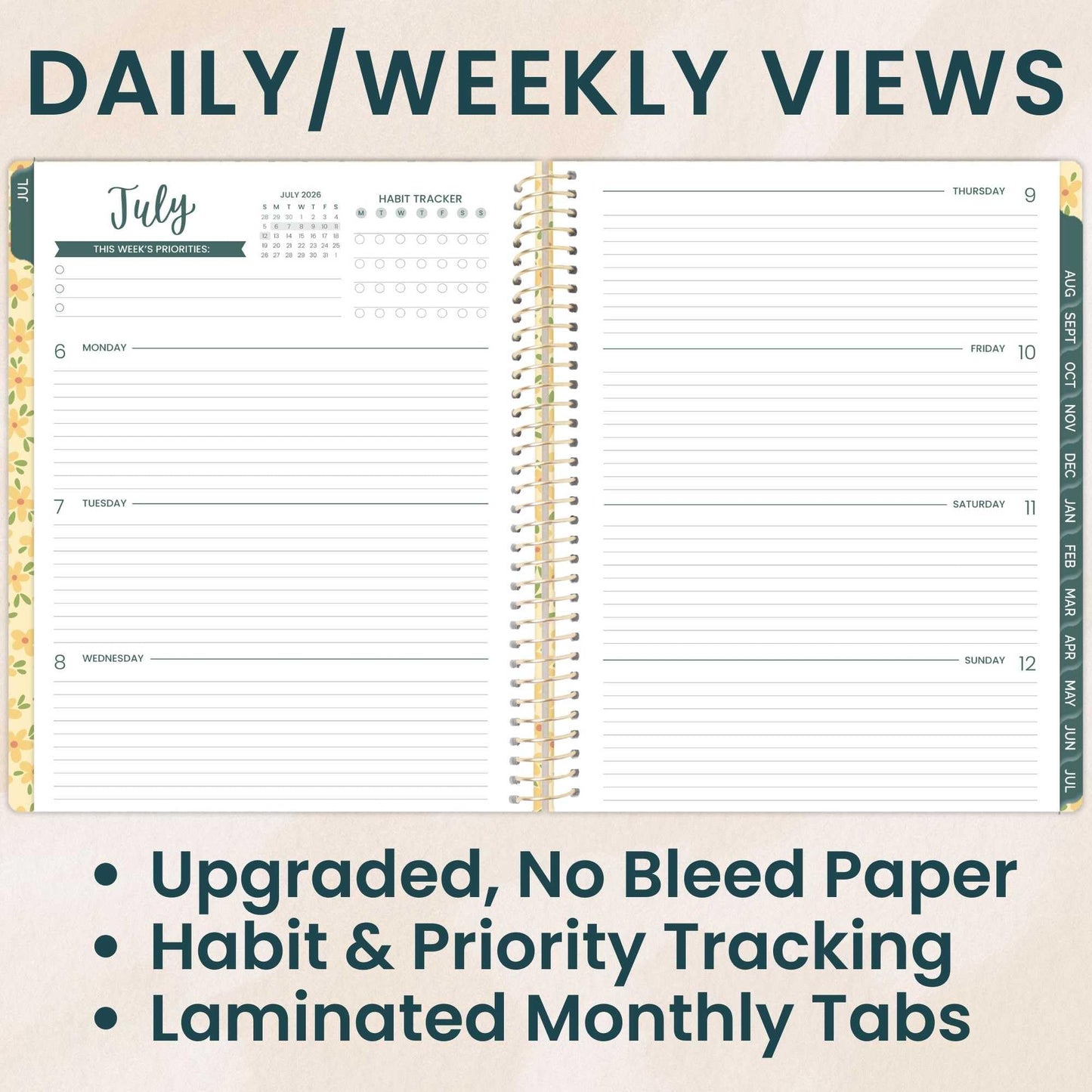 bloom daily planners 2026-2027 Planner (8.5” x 11") 13 Month Academic Year Organizer (July 2026 - July 2027) - Weekly & Monthly Agenda Book with Stickers & Tabs - Butter Yellow Daisies