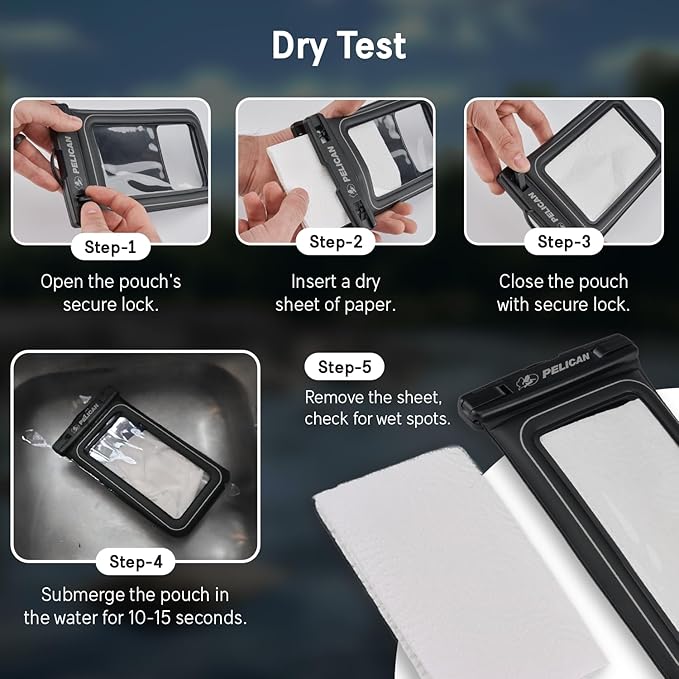 Pelican Marine - IP68 Waterproof Phone Pouch (Regular Size) Floating Waterproof Phone Case - Beach Cruise Ship Travel Essentials - Works with All Phones - Detachable Lanyard - Black