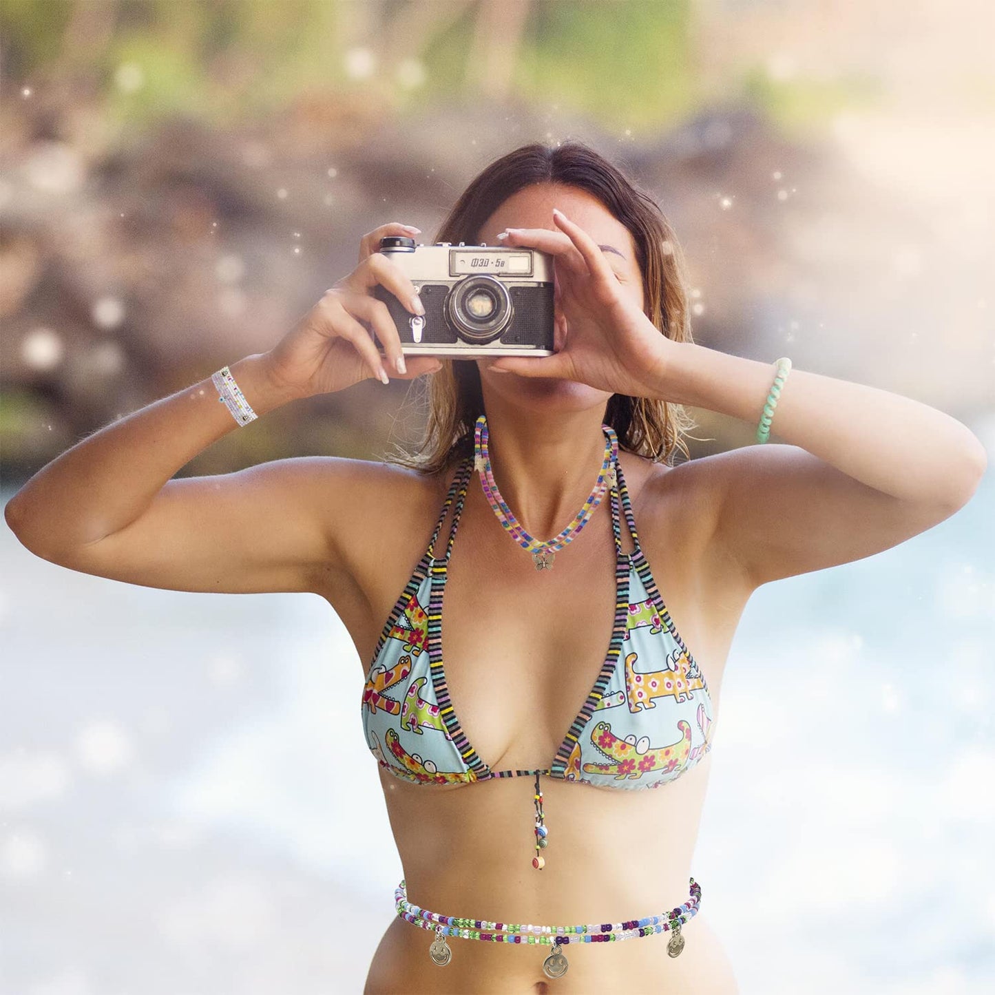 Waist Beads for Women Colorful Beaded Body Chain Elastic String Waist Chain Beach Bikini Belly Chains Sexy Body Jewelry for Women 12Pcs 31.5Inch