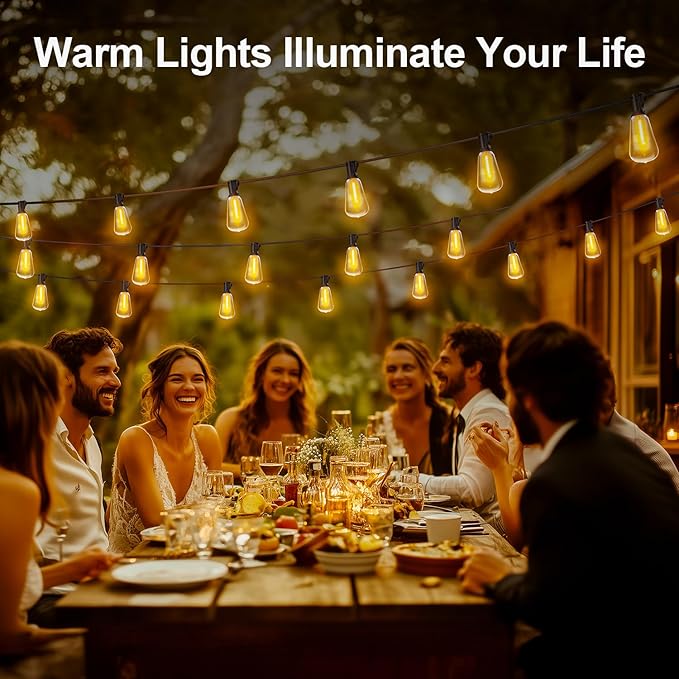 Outdoor String Led Patio Lights - 50Ft 15M Outside Waterproof Light ST38 Shatterproof Bulb Connectable Hanging Outdoor Electric Lighting for Backyard Yard Gazebo Porch Party