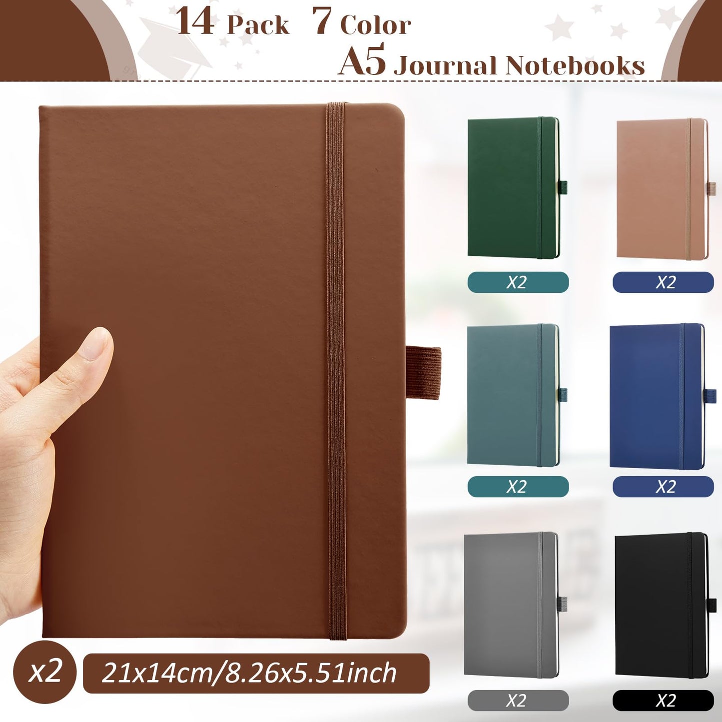 Laumoi 14 Pack Lined Journal Notebooks 5.5 x 8.2 Inch A5 Hardcover Notebook College Ruled Notepad with Pen Holder PU Leather Ruled Lined Journals for School Business Work Writing(Deep Color)