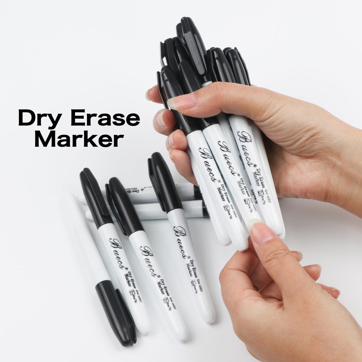 Buecs Black Dry Erase Markers, Low-Odor, 60 Count, Fine Point, Perfect for Writing on Whiteboards, Dry-Erase Boards, Glass, School Office Supplies