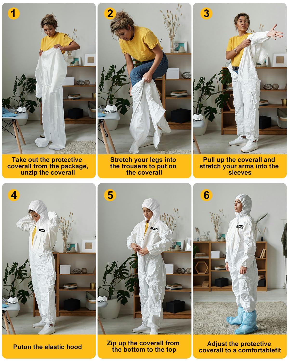 YIBER Hazmat Suit Disposable Coverall | Full Body Painters Suit in 7 Sizes with Multiple Specifications for Men & Women - Medium, White, 25
