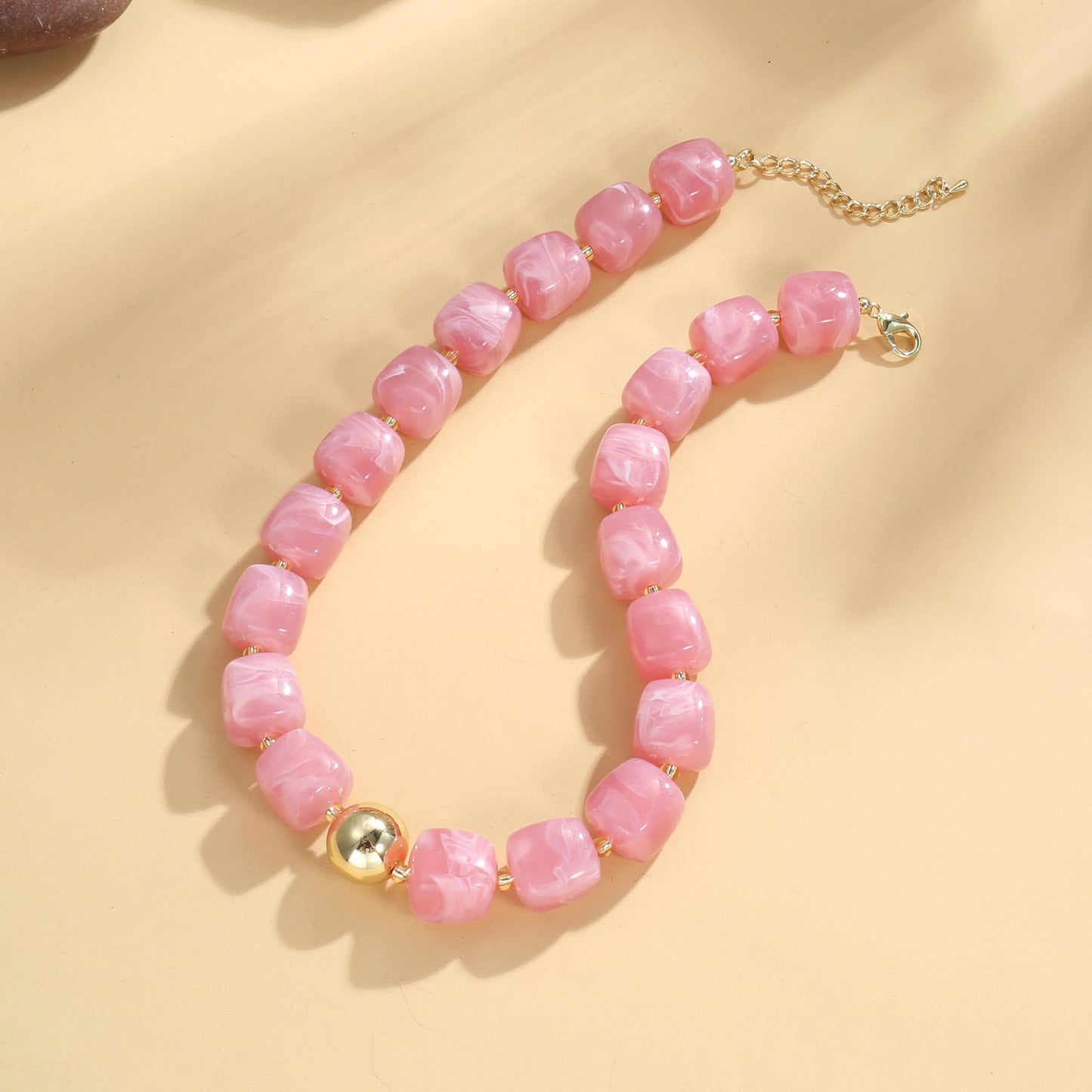 BREPINE Old Pink Chunky Necklaces for Women Multicolored Large Square Resin Beads Necklace Trendy Bold Statement Beaded Summer Candy jelly Vacation Choker