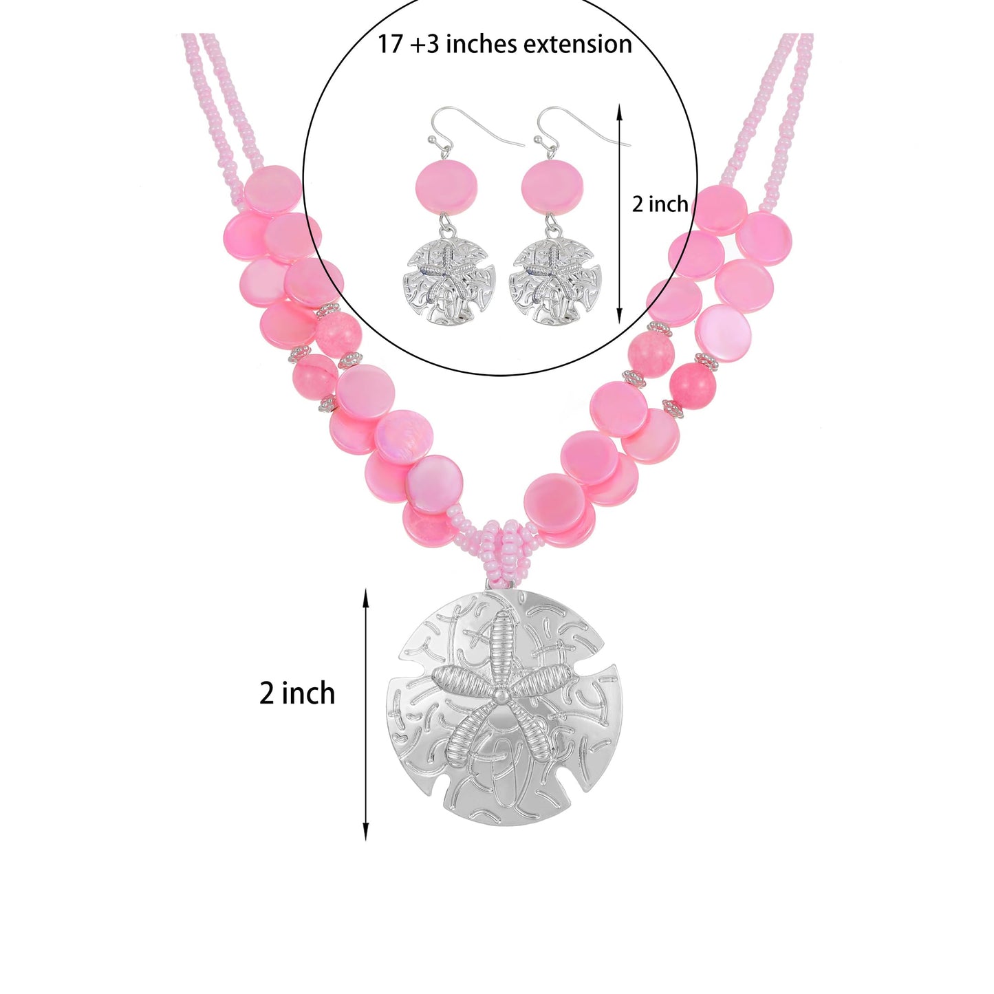Perla Boho Starfish Necklace for Women, Chunky Layered Shell Beads Choker Necklace and Earrings Set, Ocean-Themed Summer Beach Jewelry (Light pink)