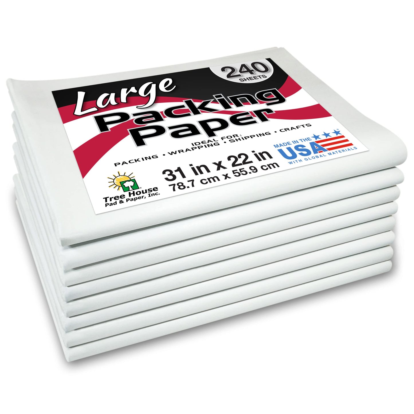 Tree House Packing Paper for Moving – 240 LARGE Newsprint Packing Paper Sheets – 31” x 22” Paper for Packing Dishes, Shipping, and Moving Supplies – Recyclable Movers’ Paper – Made in USA