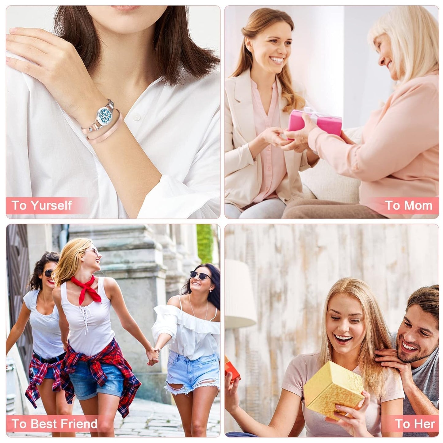 SOMORA Unique Gifts for Women - Valentine's Day Birthday Gifts for Women, Mom, Best Friend, Sister, Wife, Mothers Day Mom Gift, Aromatherapy Essential Oil Diffuser Bracelet Gift Set, Silver