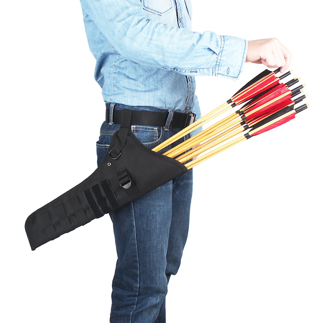 KRATARC Archery Lightweight Hip Arrow Quiver Foldable Compact Arrows Bag with Molle System Hanged for Target Shooting (Black- (with Belt))