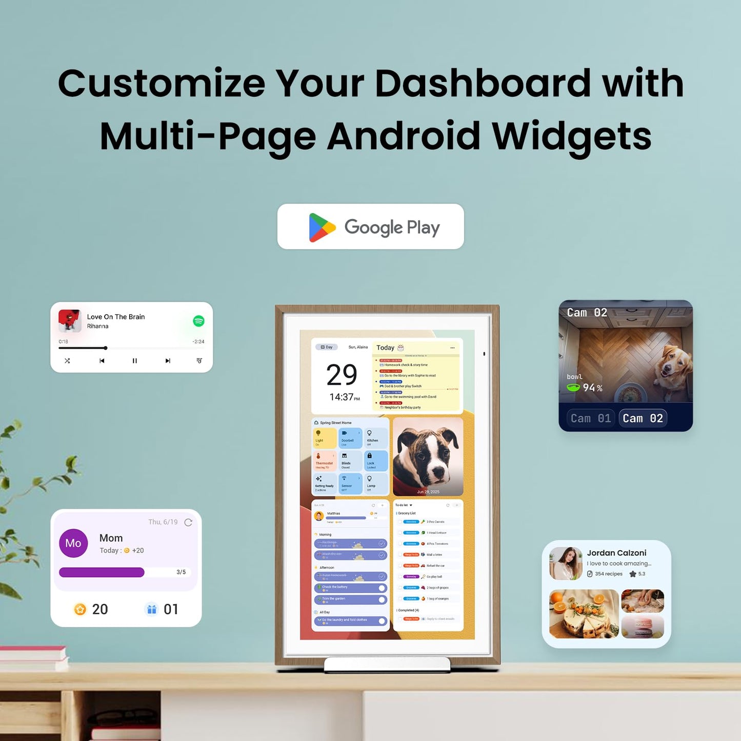 Apolosign 15.6-inch Digital Calendar : Dual Mode Smart Wall Planner, No Subscription, Install Apps, Sync Calendars, Electronic Touchscreen Interactive Display for Family Schedules, Chore Chart - with Stand (Teak)