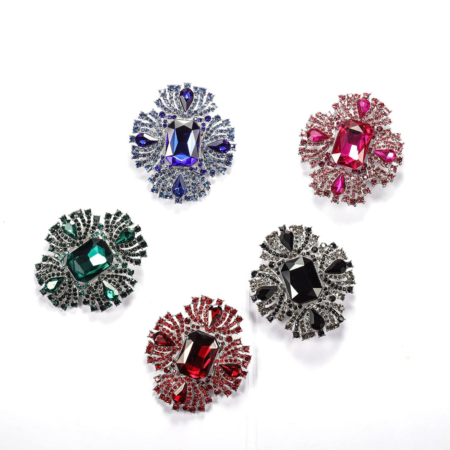 YOQUCOL Vintage Red Austrian Crystal Rhinestone Cross Flowers Shaped Brooch Pin Elegant Jewelry For Women