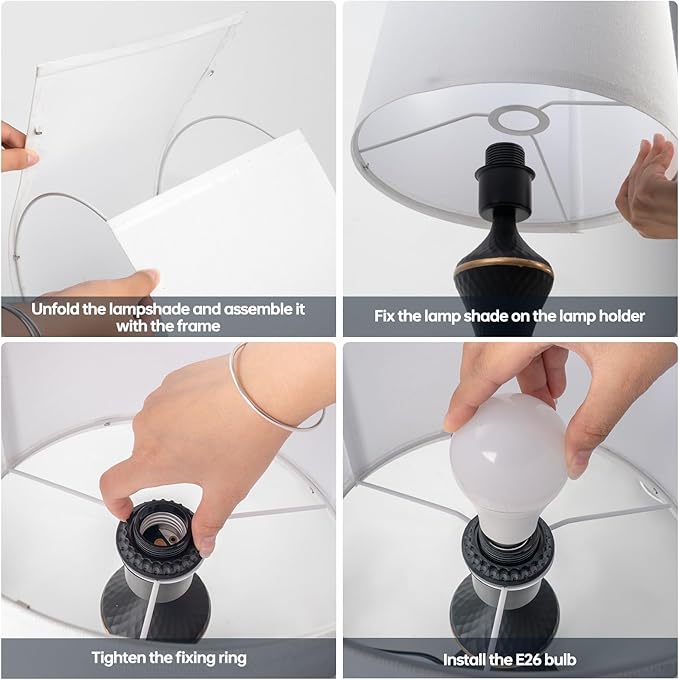 2 Pack Modern Touch Control Table Lamps with USB-C & USB-A Ports, 3-Way Dimmable Bedside Lamps, E26 Base Bulbs Included, for Bedroom Living Room, (Black)