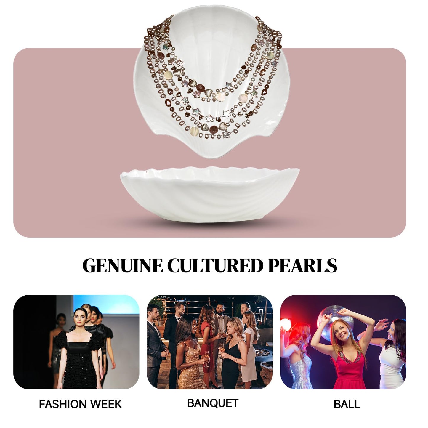Handmade Freshwater Pearl Necklace for Women - 18inch Elegant Teardrop White Pearls 5-Strand with Vintage Beaded Charms Baroque Pearl, Shell, Rose Quartz & Crystal