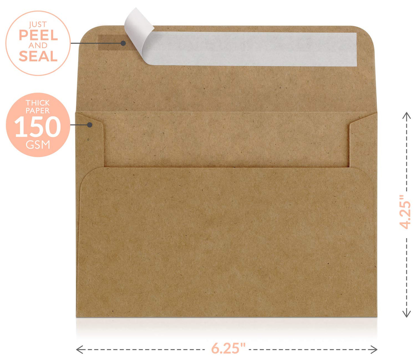 Sweetzer & Orange A4 Brown Self Seal Envelopes, 100 Pack, 4x6 Inches (4.25 x 6.25 in.), Kraft 150gsm, Blank Envelopes for Invitations, Wedding, and Mailing