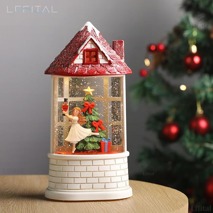 Christmas Snow Globe Ballerina Nutcracker Snow Globe Lantern with Music Glittering Lighted Christmas Tree and Clara Birthday Gift Table Indoor Decoration for Girls,USB and Battery Operated, 8.2"