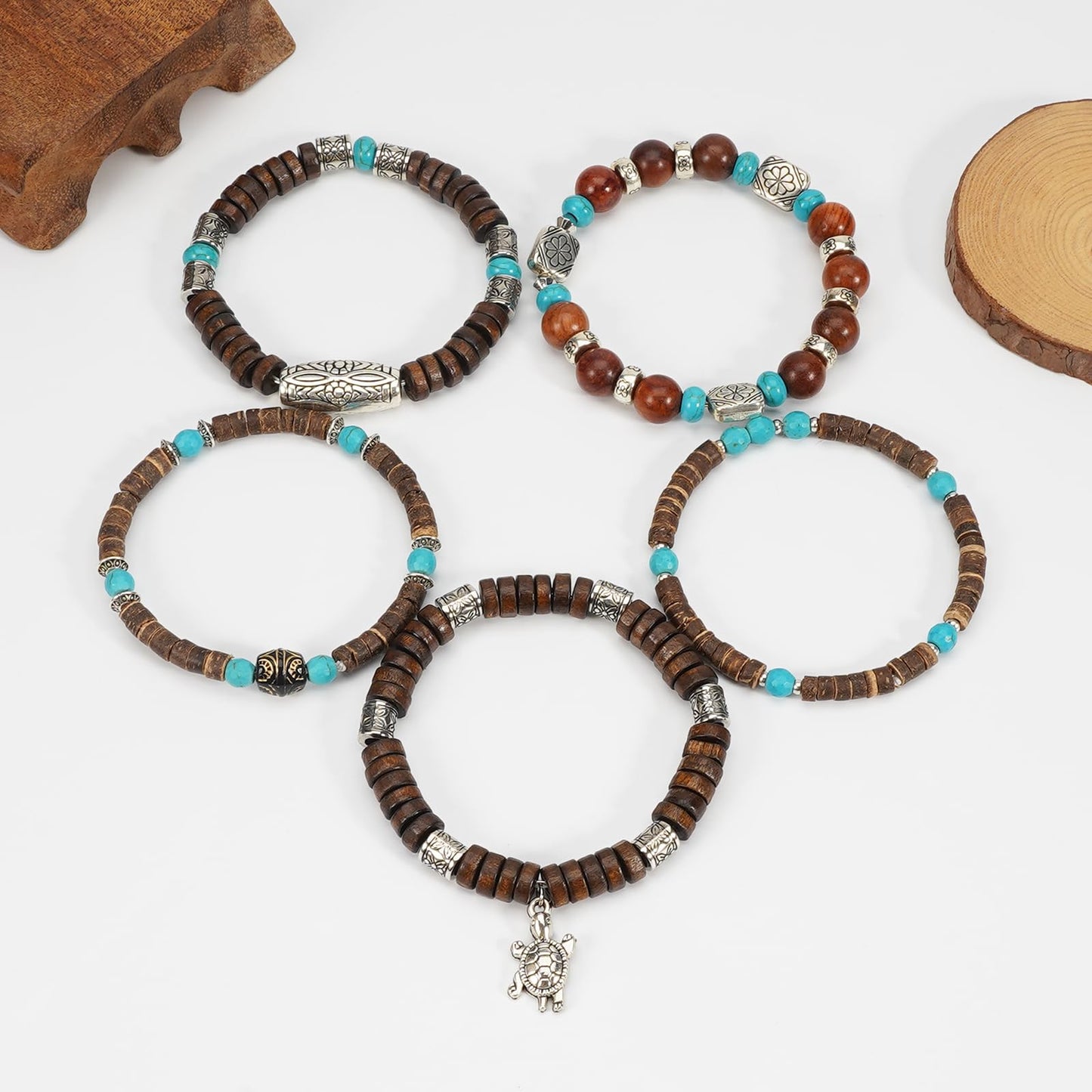 Briutn Wooden Beaded Bracelets for Women Men Adjustable Stretch Bracelet Boho Jewelry