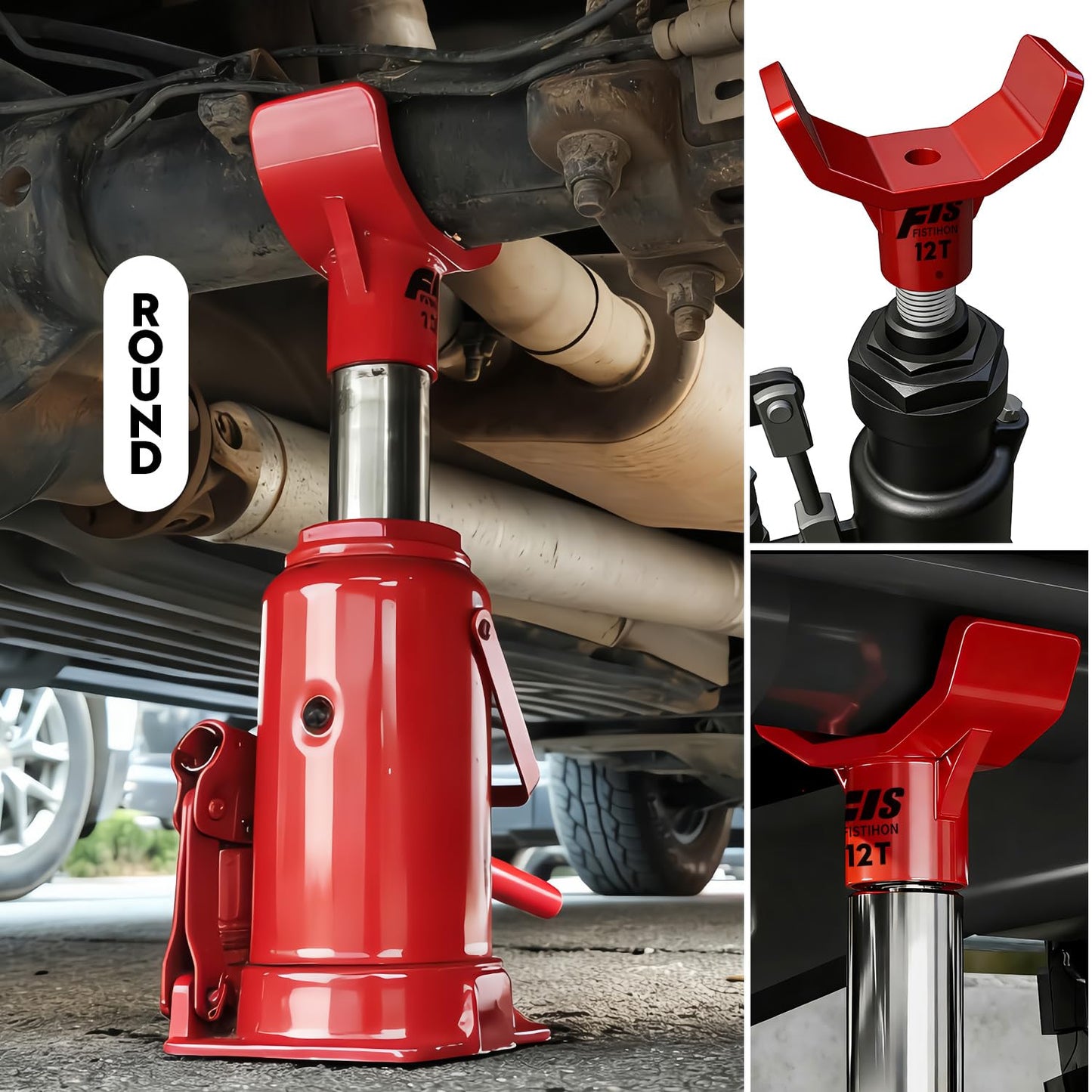 Bottle Jack Adapter for 12t Jack - Safe Steel Lifting Saddle for 3 Inch and 4 Inch Round & Square Axle Tube, Fits 1.65 Inch or Smaller Diameter Accessories (Red)
