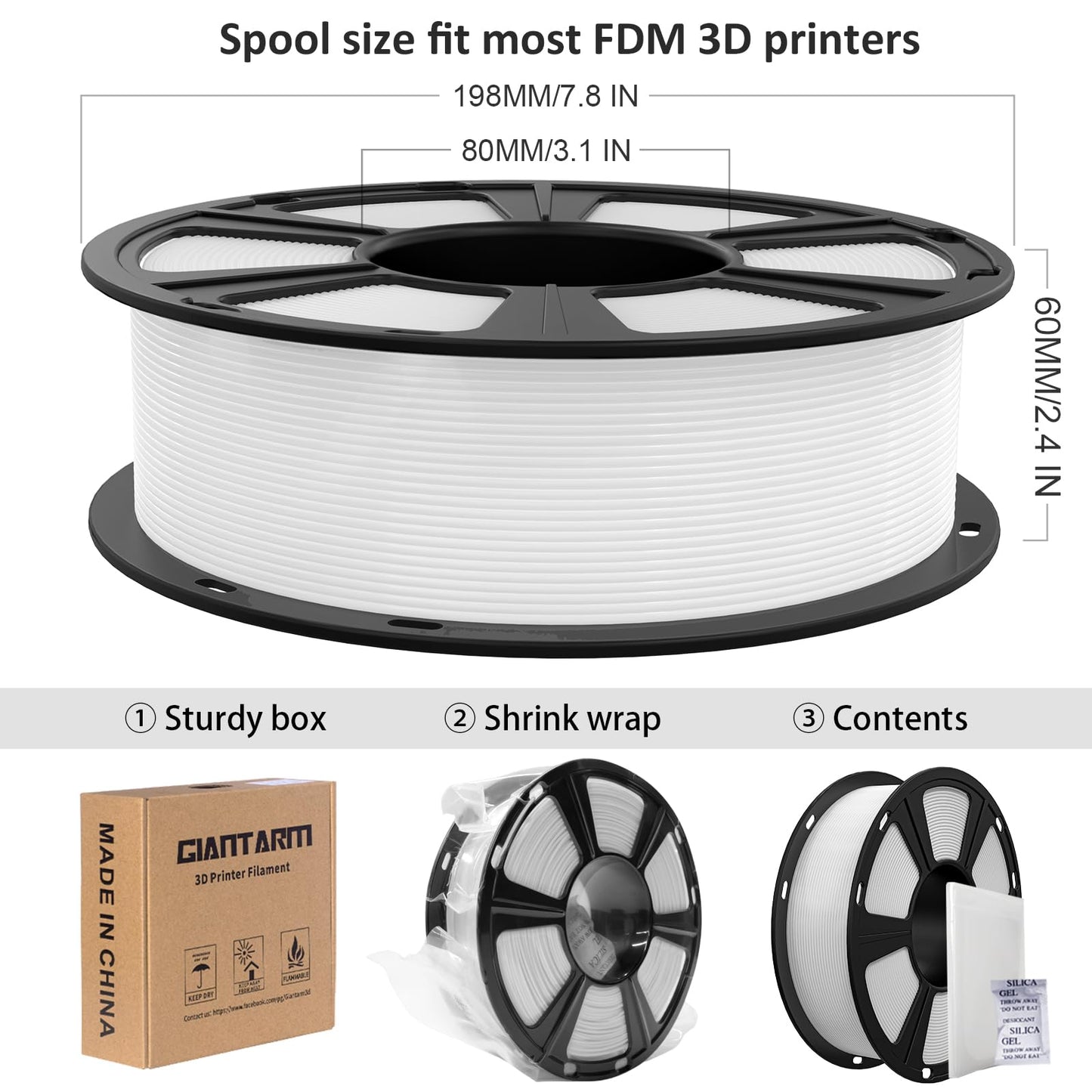 GIANTARM PLA Filament,Matte White 3D Printer Filament 1.75mm, Matte PLA 1KG Spool(2.2lb),Dimensional Accuracy +/- 0.02 mm,3D Filament for Bambu Lab