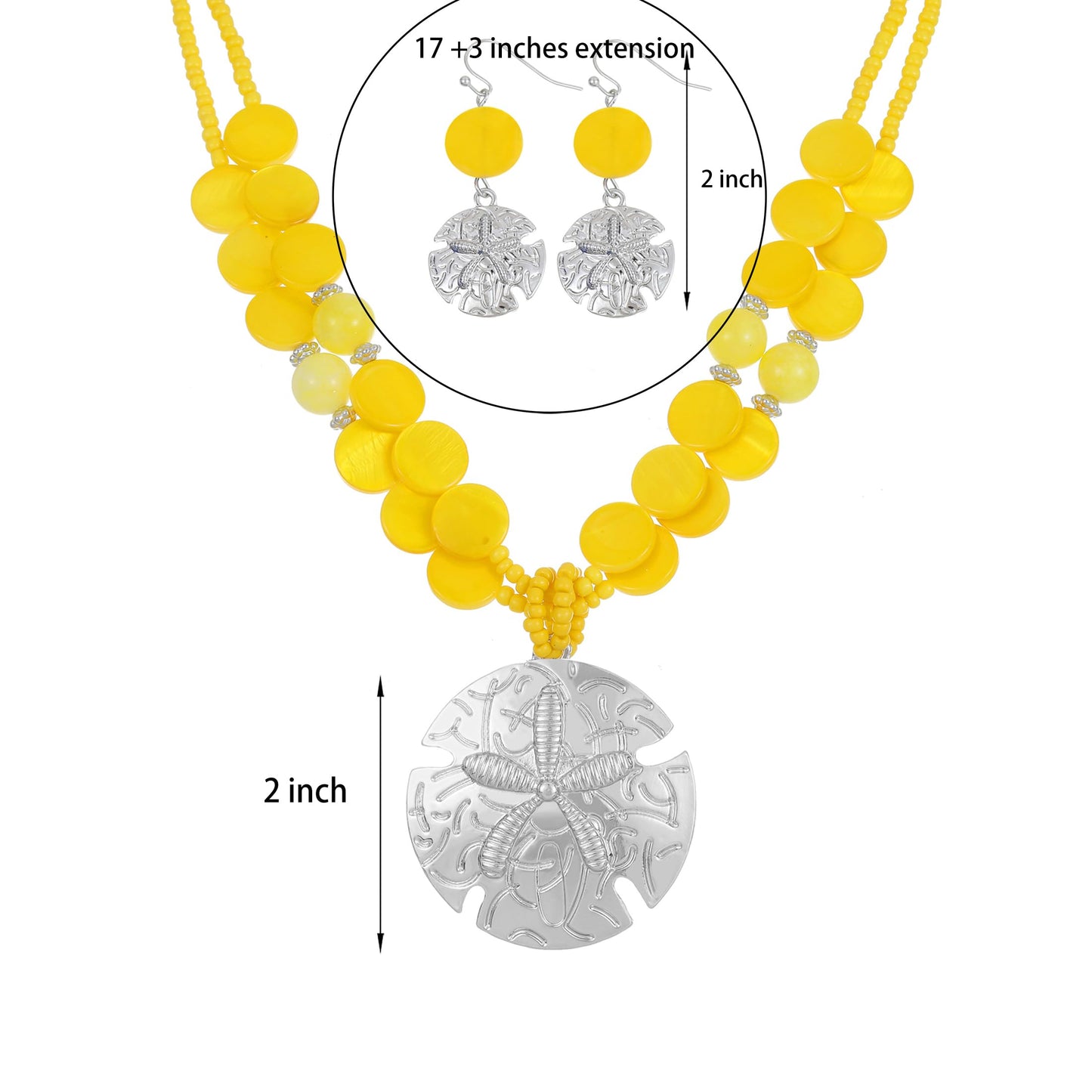 Perla Boho Starfish Necklace for Women, Chunky Layered Shell Beads Choker Necklace and Earrings Set, Ocean-Themed Summer Beach Jewelry (Yellow)