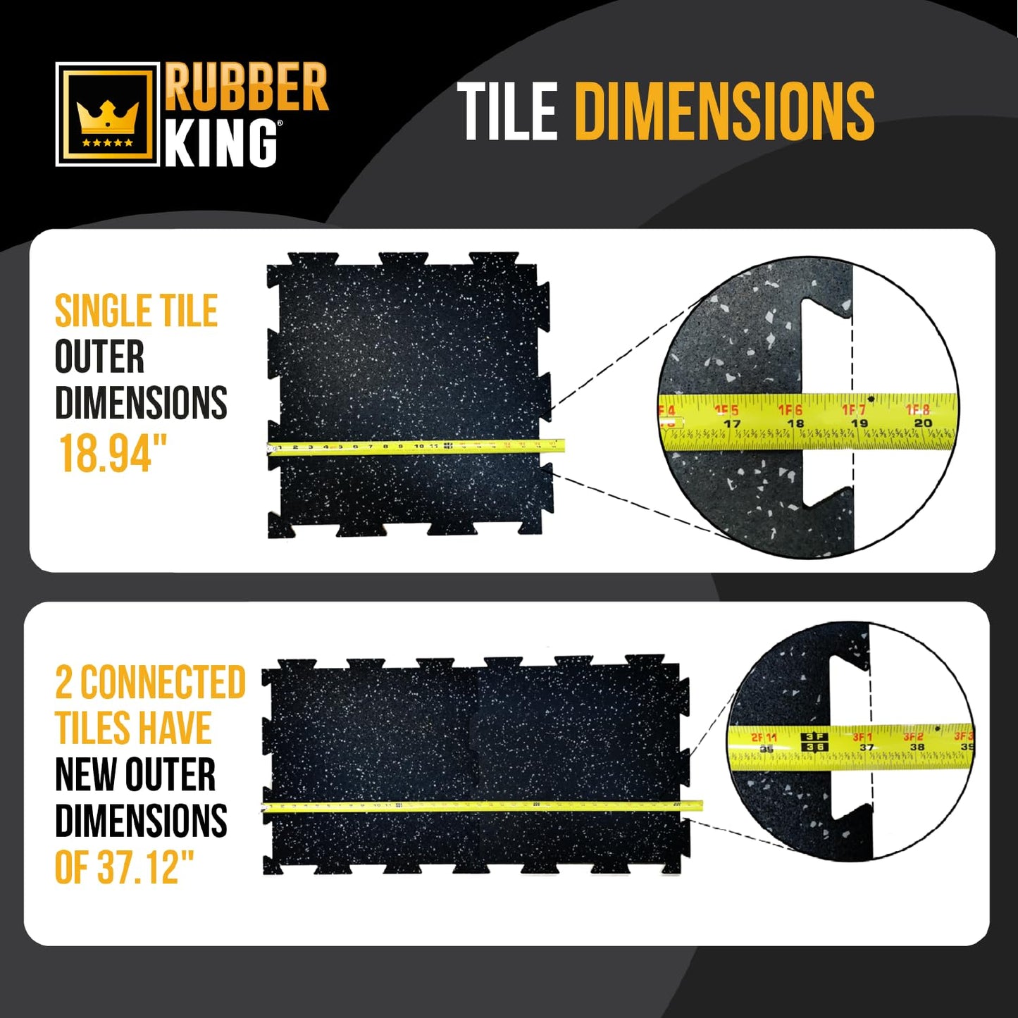 Rubber King 10 Piece Interlocking Tiles 19" x 19" x 6mm - 100% Recycled Rubber Gym Floor Tiles, Exercise Mat for Home Gym, Anti-Slip Low-Odor Interlocking Puzzle Floor Tiles - 23.5sq ft - Blue/Grey