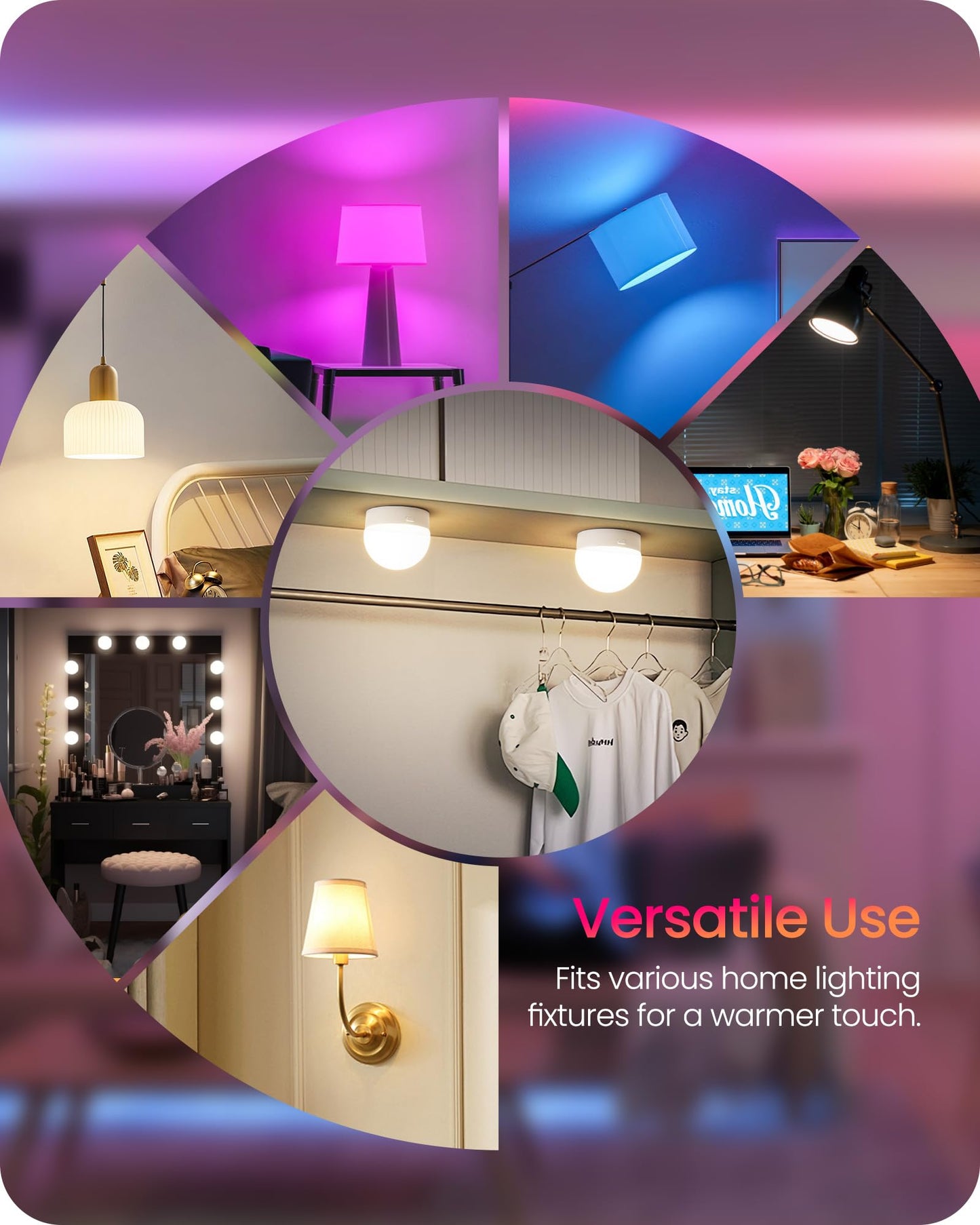 GOEBLESON Rechargeable Light Bulbs with Remote Control, 4 Packs Battery Operated Light Bulbs, 3 Timer 15 Colors Selectable, Dimmable Wireless RGB LED Bulb for Wall Sconce, Non-Hardwired, R01YBP406