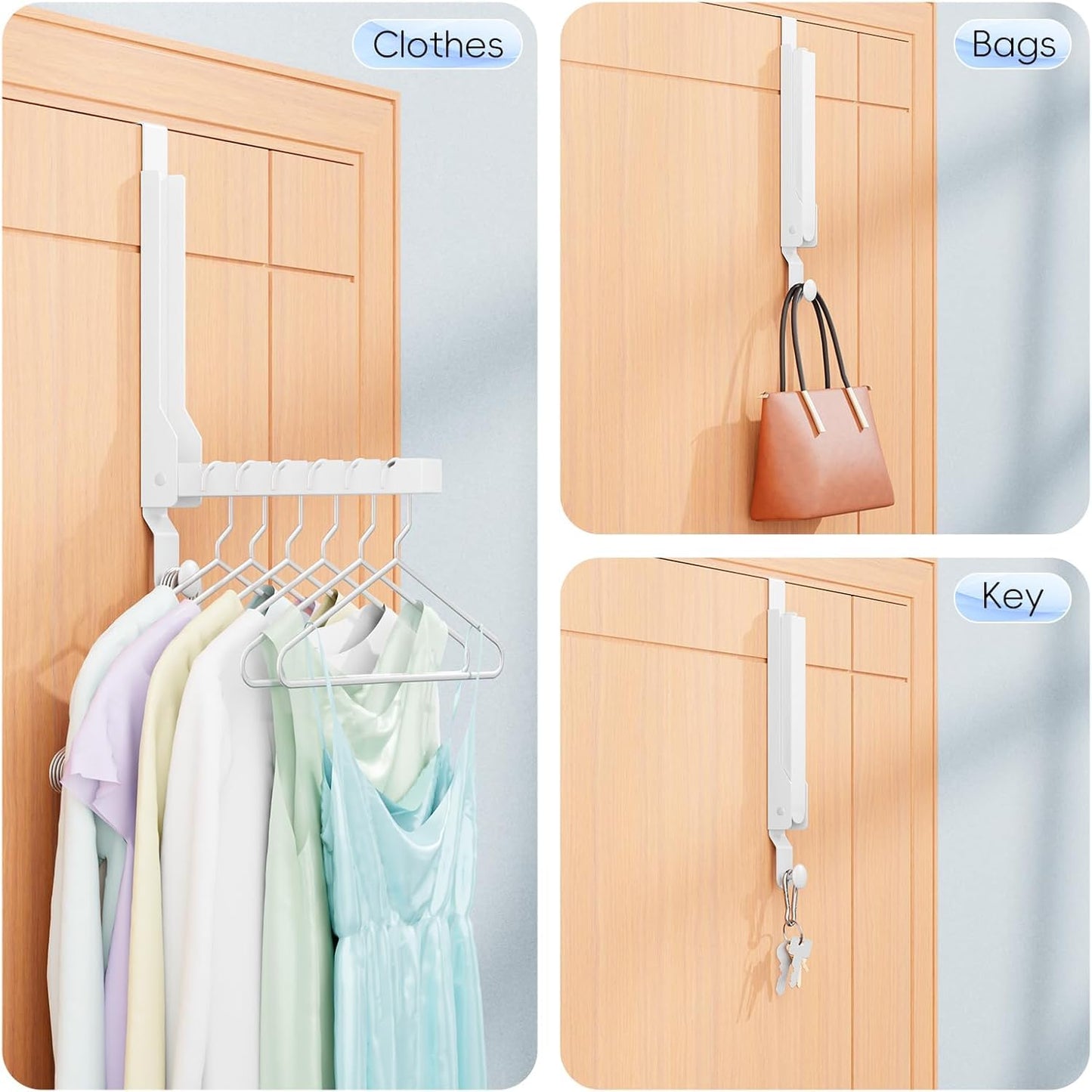 2 Pack Heavy Duty Over the Door Hanger, Compact Foldable Over Door Hook, Portable Compact Over Door Drying Rack for Laundry, Metal Over the Door Clothes Hanger, Rustproof & Waterproof (White)